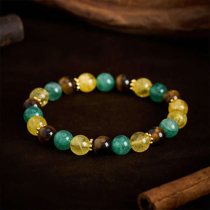 Buddha Stones Citrine Tiger Eye Green Strawberry Quartz Beads Happiness Bracelet - image 1
