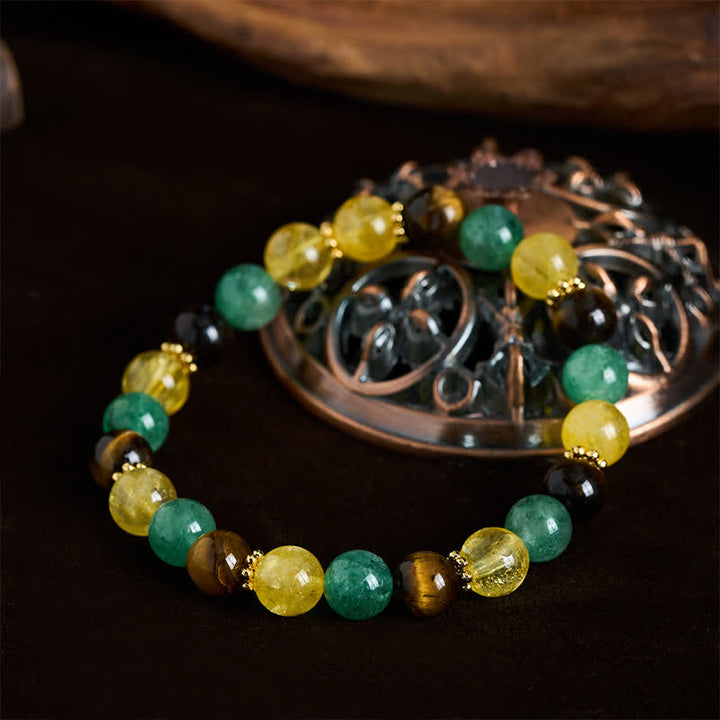 Buddha Stones Citrine Tiger Eye Green Strawberry Quartz Beads Happiness Bracelet - image 3