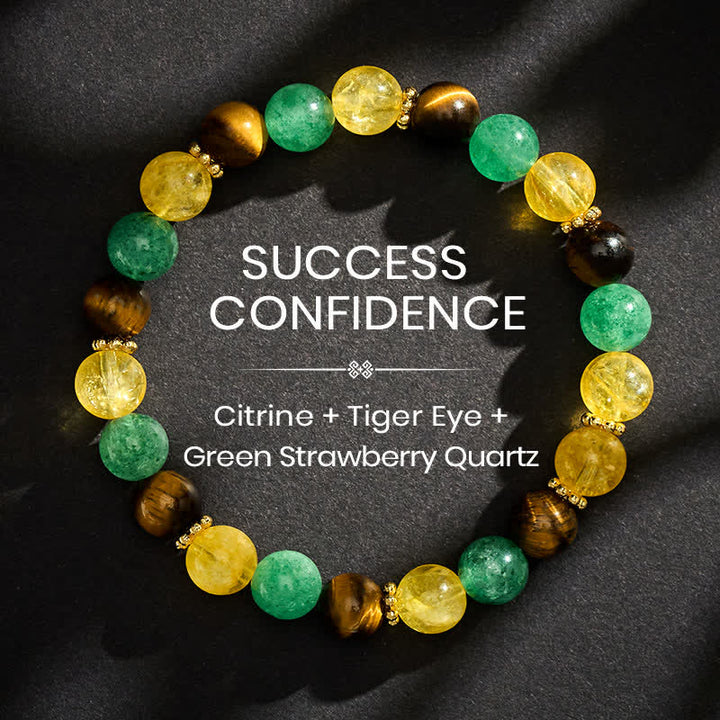 Buddha Stones Citrine Tiger Eye Green Strawberry Quartz Beads Happiness Bracelet - 8mm - image 0