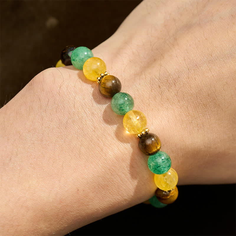 Buddha Stones Citrine Tiger Eye Green Strawberry Quartz Beads Happiness Bracelet - image 4