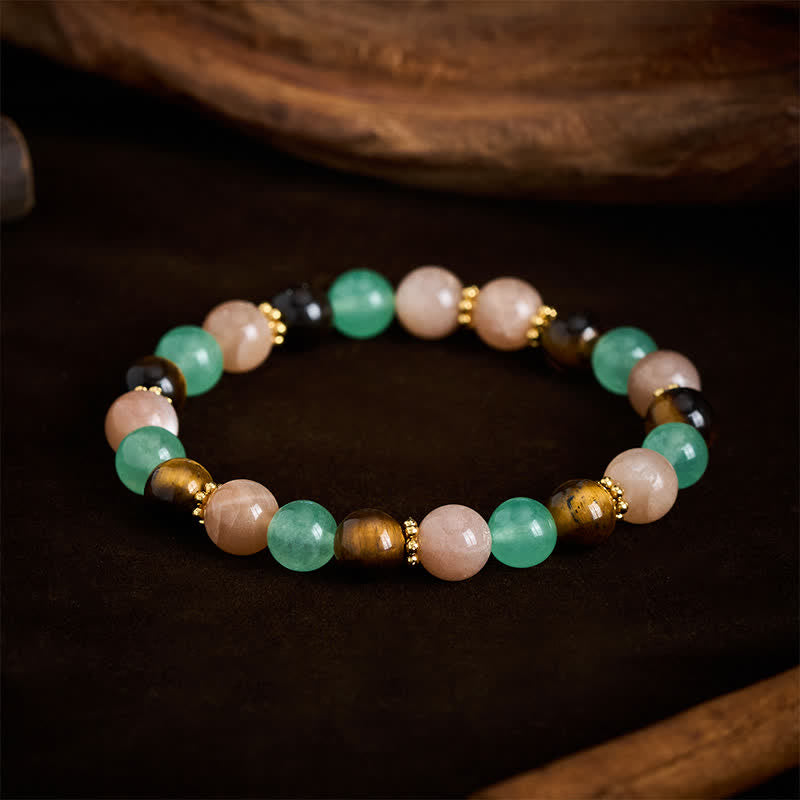 Buddha Stones Green Aventurine Tiger Eye Sun Stone Beads Luck Bracelet - image 1