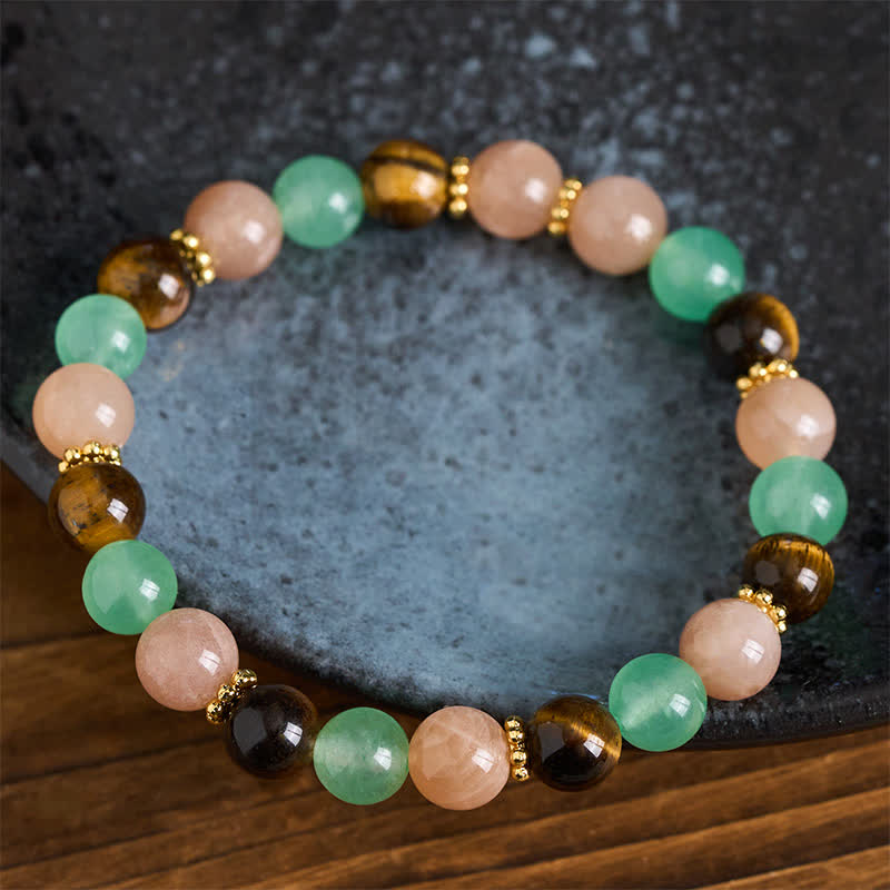 Buddha Stones Green Aventurine Tiger Eye Sun Stone Beads Luck Bracelet - image 2