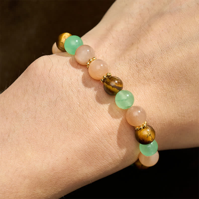Buddha Stones Green Aventurine Tiger Eye Sun Stone Beads Luck Bracelet - image 4