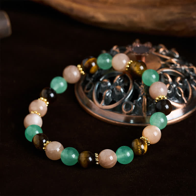 Buddha Stones Green Aventurine Tiger Eye Sun Stone Beads Luck Bracelet - image 3