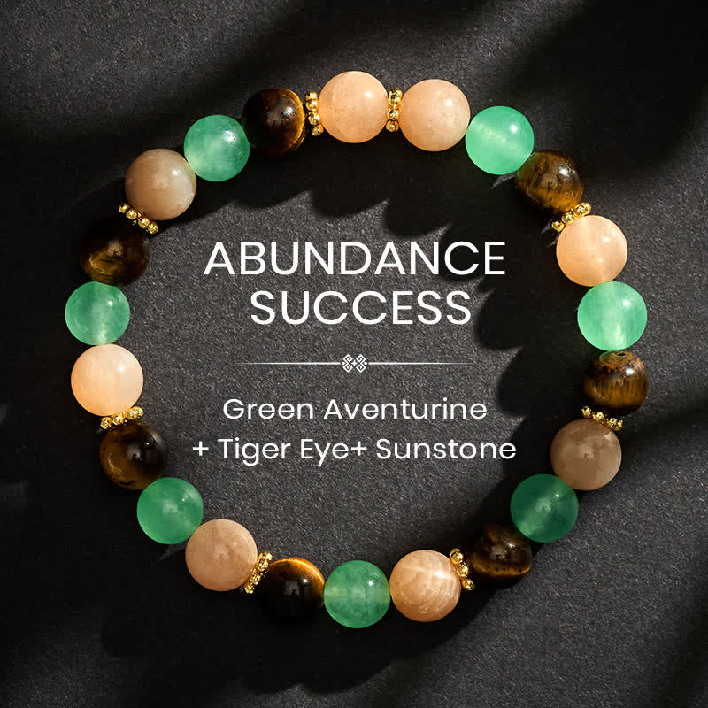 Buddha Stones Green Aventurine Tiger Eye Sun Stone Beads Luck Bracelet - 8mm - image 0