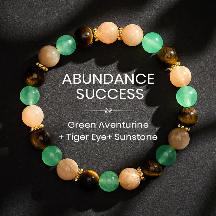 Buddha Stones Green Aventurine Tiger Eye Sun Stone Beads Luck Bracelet - 8mm - image 0