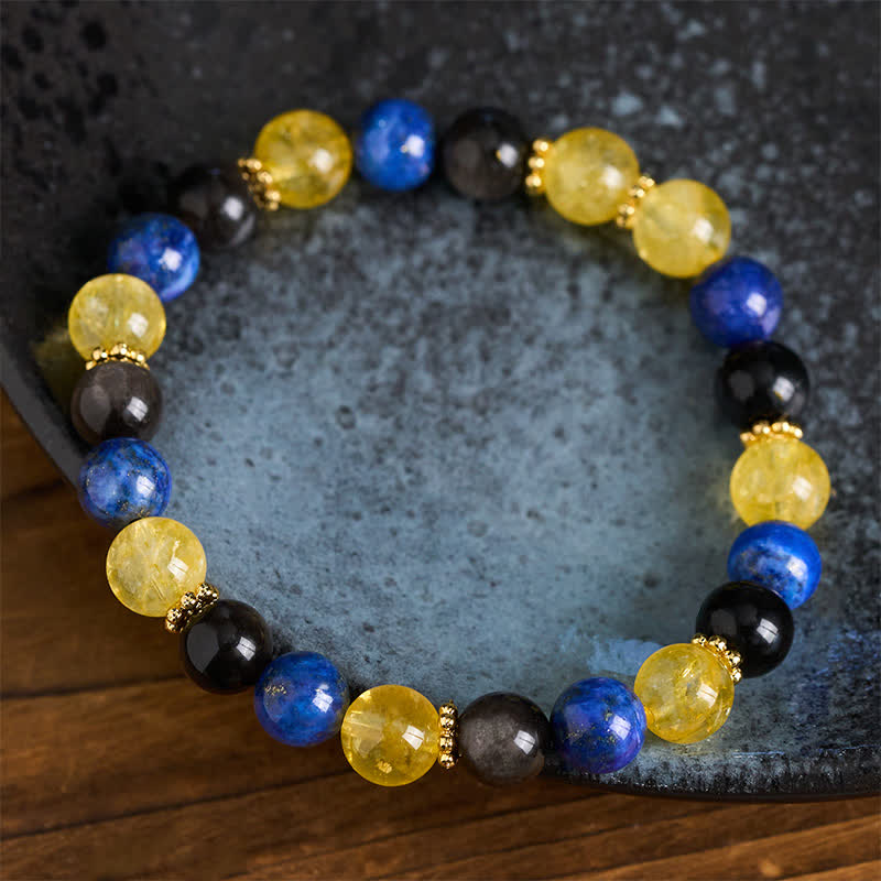 Buddha Stones Lapis Lazuli Silver Sheen Obsidian Citrine Beads Serenity Bracelet - image 3