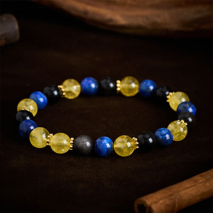 Buddha Stones Lapis Lazuli Silver Sheen Obsidian Citrine Beads Serenity Bracelet - image 2