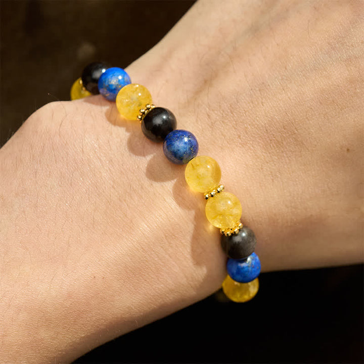 Buddha Stones Lapis Lazuli Silver Sheen Obsidian Citrine Beads Serenity Bracelet - image 4