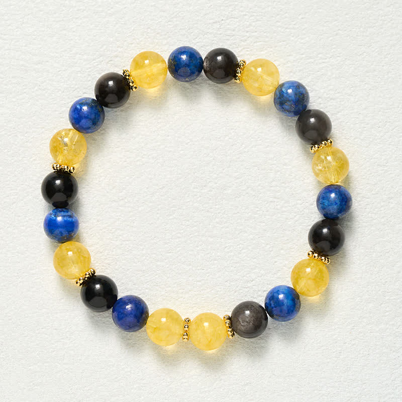 Buddha Stones Lapis Lazuli Silver Sheen Obsidian Citrine Beads Serenity Bracelet - image 9