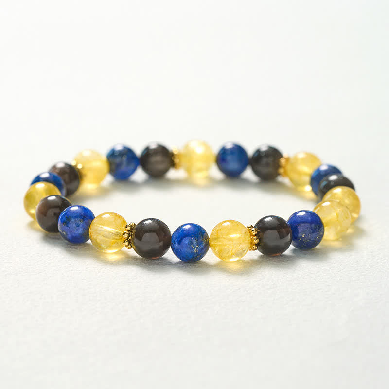 Buddha Stones Lapis Lazuli Silver Sheen Obsidian Citrine Beads Serenity Bracelet - image 10