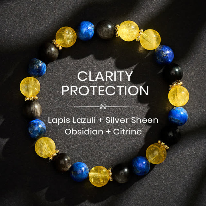 Buddha Stones Lapis Lazuli Silver Sheen Obsidian Citrine Beads Serenity Bracelet - 8mm - image 0