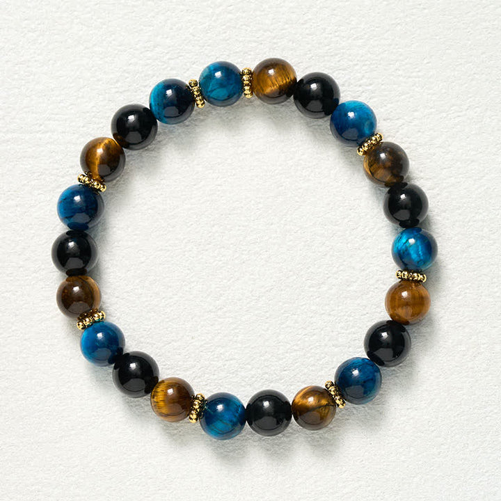 Buddha Stones Tiger Eye Blue Tiger's Eye Black Obsidian Beads Courage Bracelet - image 9