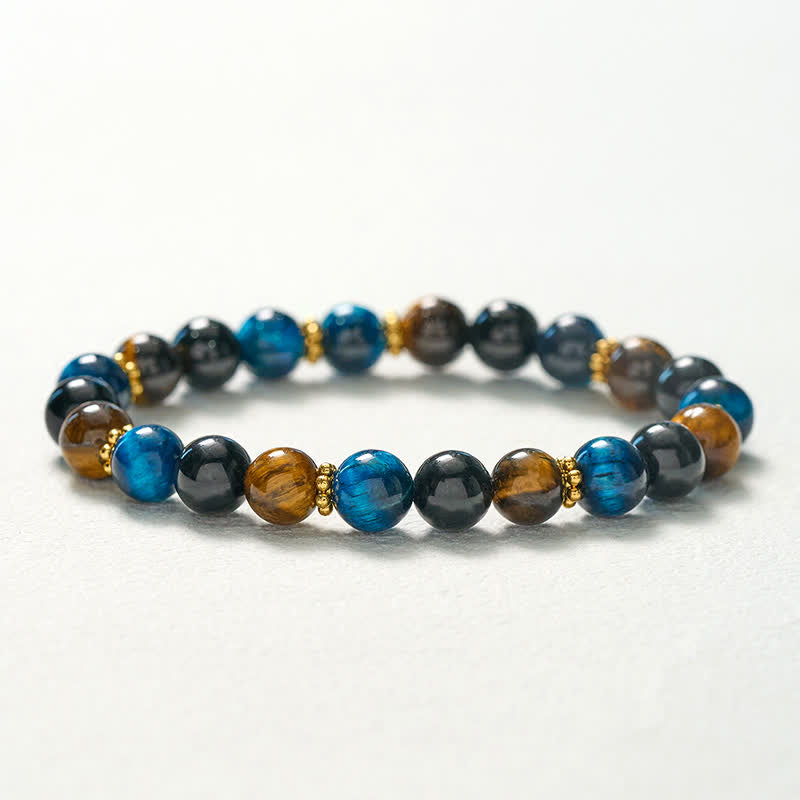 Buddha Stones Tiger Eye Blue Tiger's Eye Black Obsidian Beads Courage Bracelet - image 10