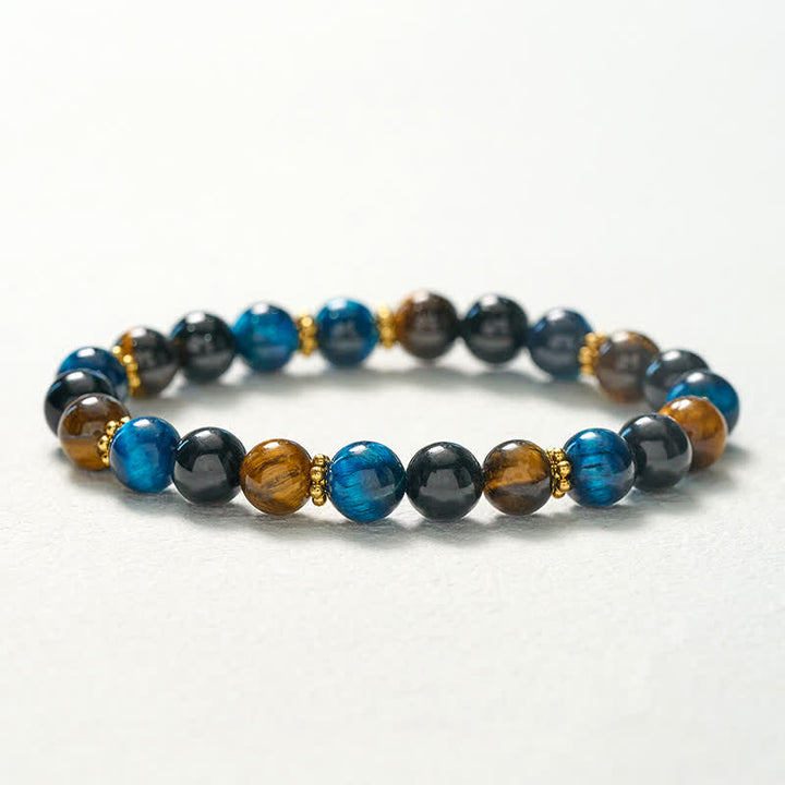 Buddha Stones Tiger Eye Blue Tiger's Eye Black Obsidian Beads Courage Bracelet - image 10