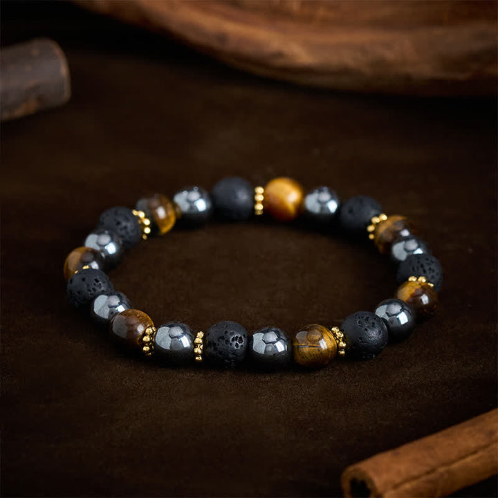 Buddha Stones Tiger Eye Lava Rock Hematite Beads Strength Bracelet - image 2