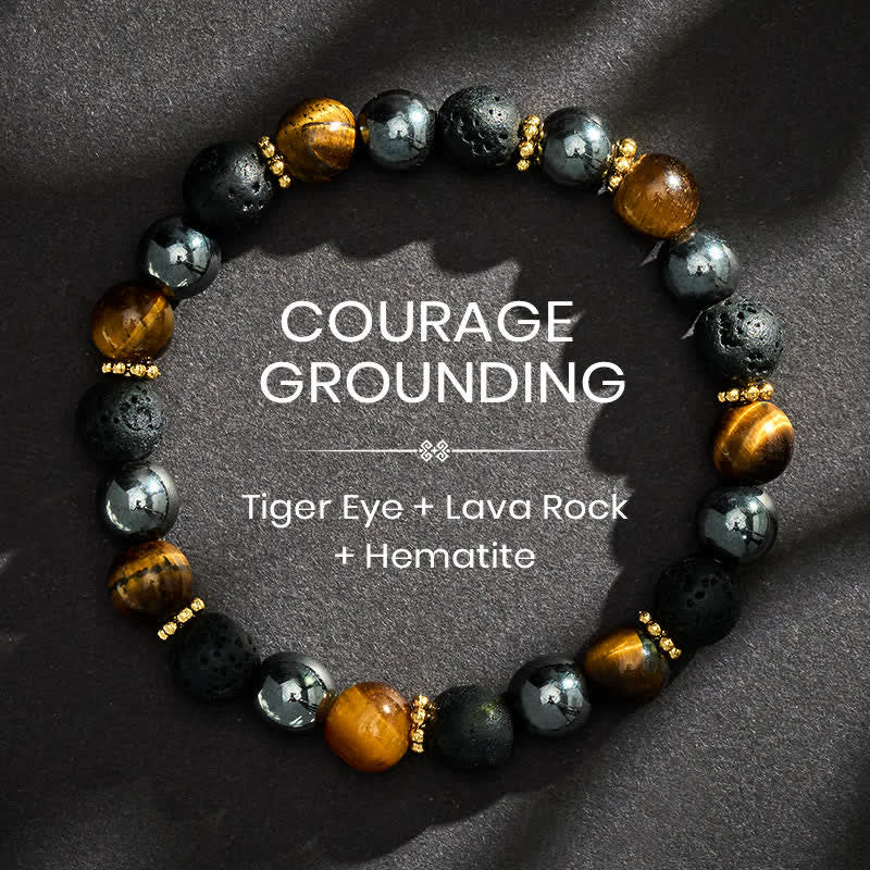 Buddha Stones Tiger Eye Lava Rock Hematite Beads Strength Bracelet - 8mm - image 0