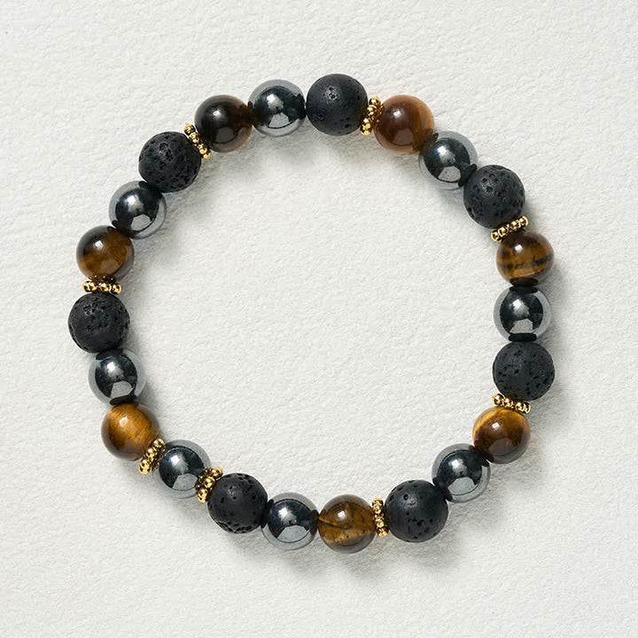 Buddha Stones Tiger Eye Lava Rock Hematite Beads Strength Bracelet - image 9