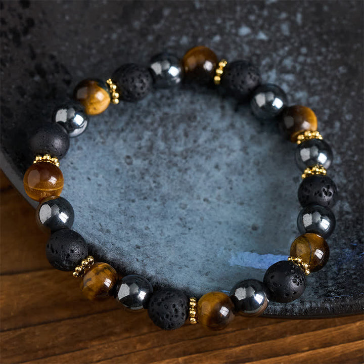 Buddha Stones Tiger Eye Lava Rock Hematite Beads Strength Bracelet - image 3