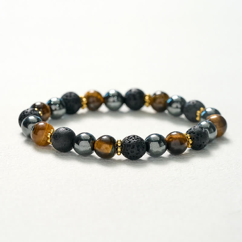 Buddha Stones Tiger Eye Lava Rock Hematite Beads Strength Bracelet - image 10