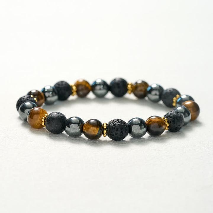 Buddha Stones Tiger Eye Lava Rock Hematite Beads Strength Bracelet - image 10