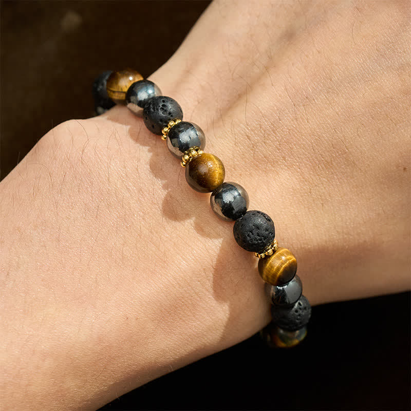 Buddha Stones Tiger Eye Lava Rock Hematite Beads Strength Bracelet - image 4