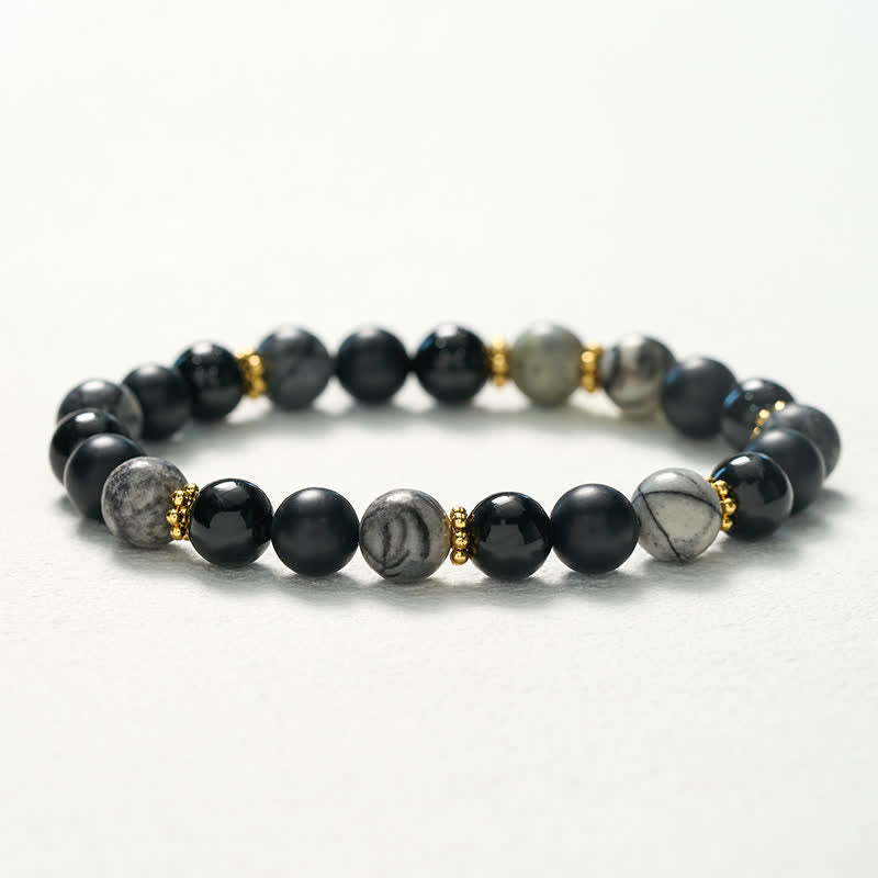 Buddha Stones Frosted Stone Black Obsidian Grey Jasper Beads Activate Bracelet - image 10