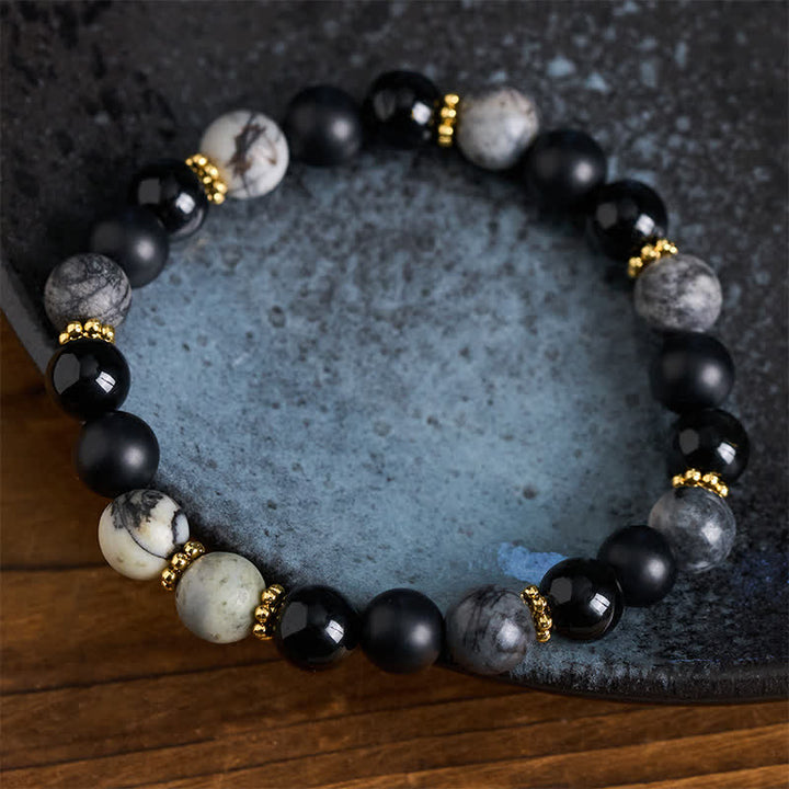Buddha Stones Frosted Stone Black Obsidian Grey Jasper Beads Activate Bracelet - image 2
