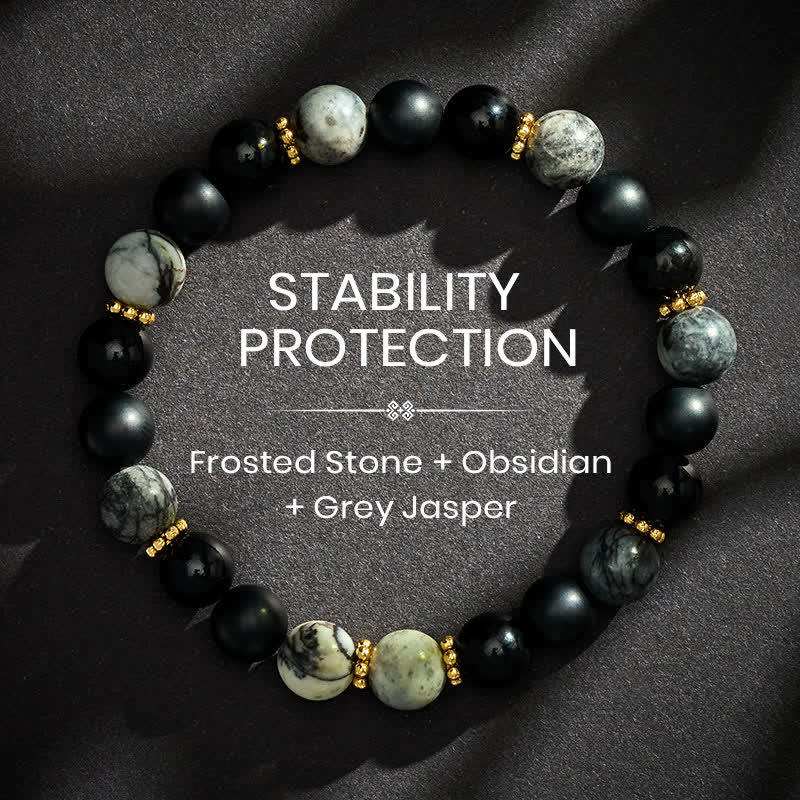 Buddha Stones Frosted Stone Black Obsidian Grey Jasper Beads Activate Bracelet - 8mm - image 0