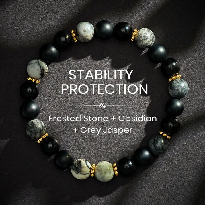 Buddha Stones Frosted Stone Black Obsidian Grey Jasper Beads Activate Bracelet - 8mm - image 0