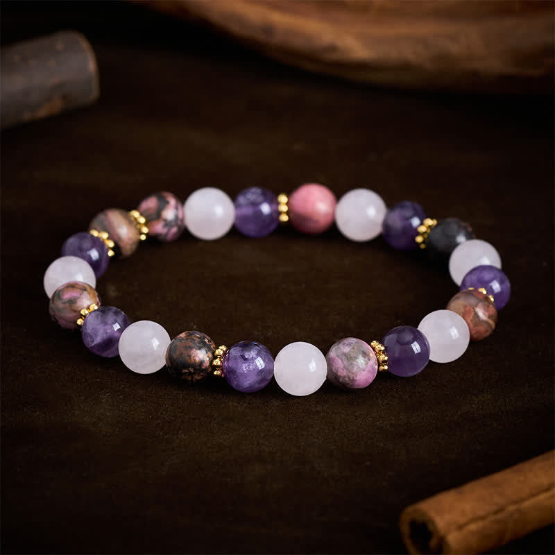 Buddha Stones Rose Quartz Rhodonite Amethyst Beads Peace Bracelet - image 2