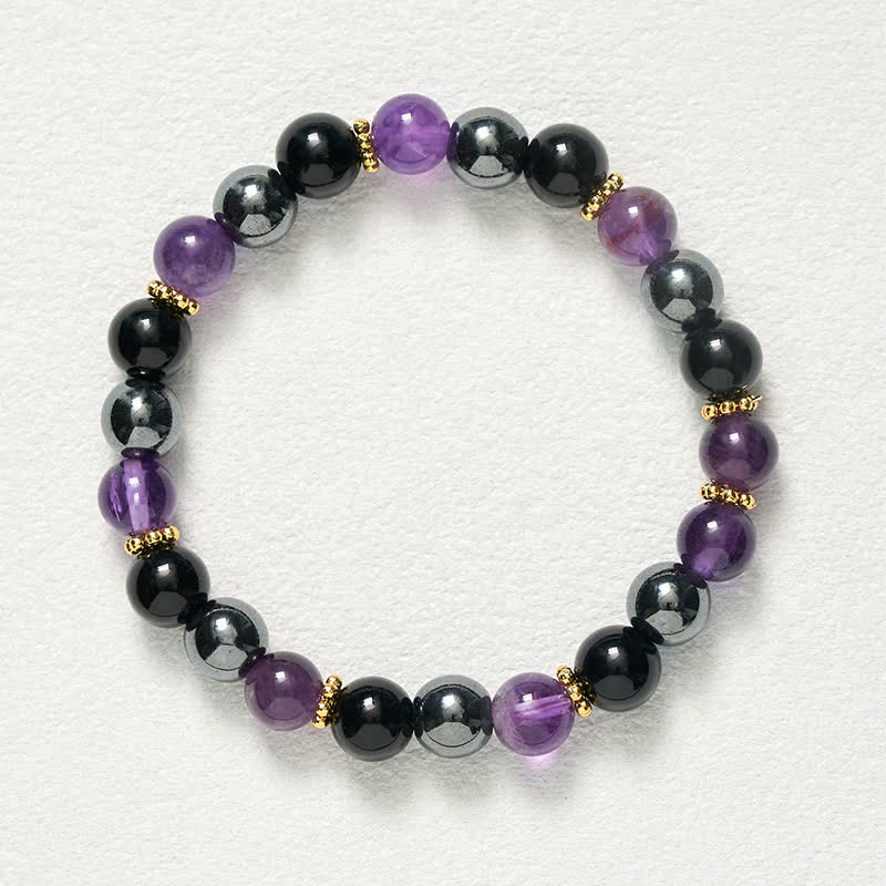 Buddha Stones Amethyst Black Obsidian Hematite Beads Meditation Bracelet - image 9