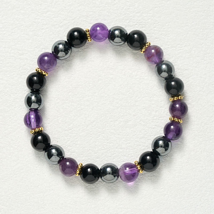 Buddha Stones Amethyst Black Obsidian Hematite Beads Meditation Bracelet - image 9