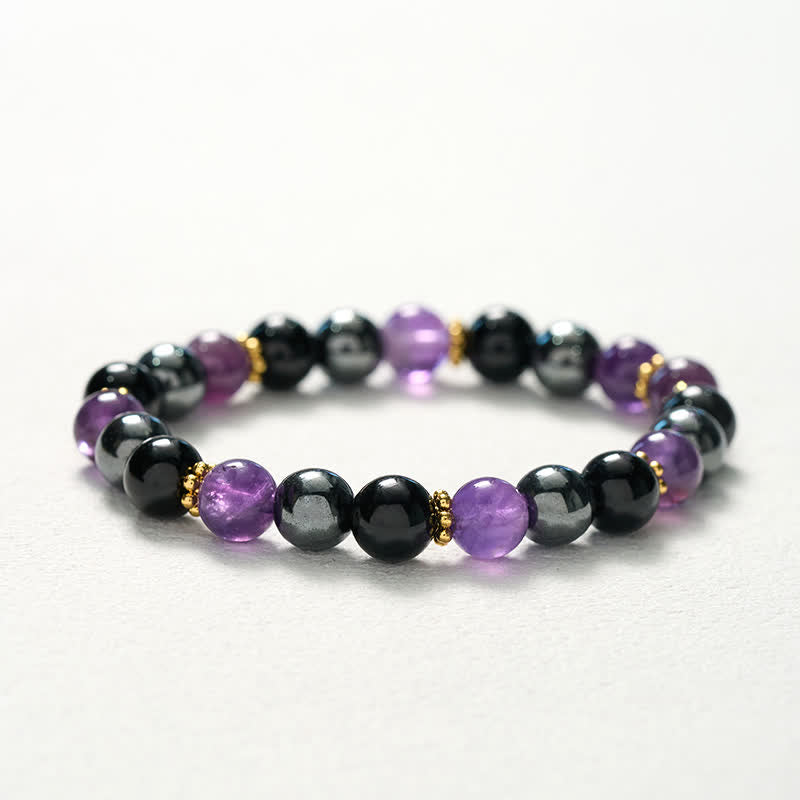Buddha Stones Amethyst Black Obsidian Hematite Beads Meditation Bracelet - image 10