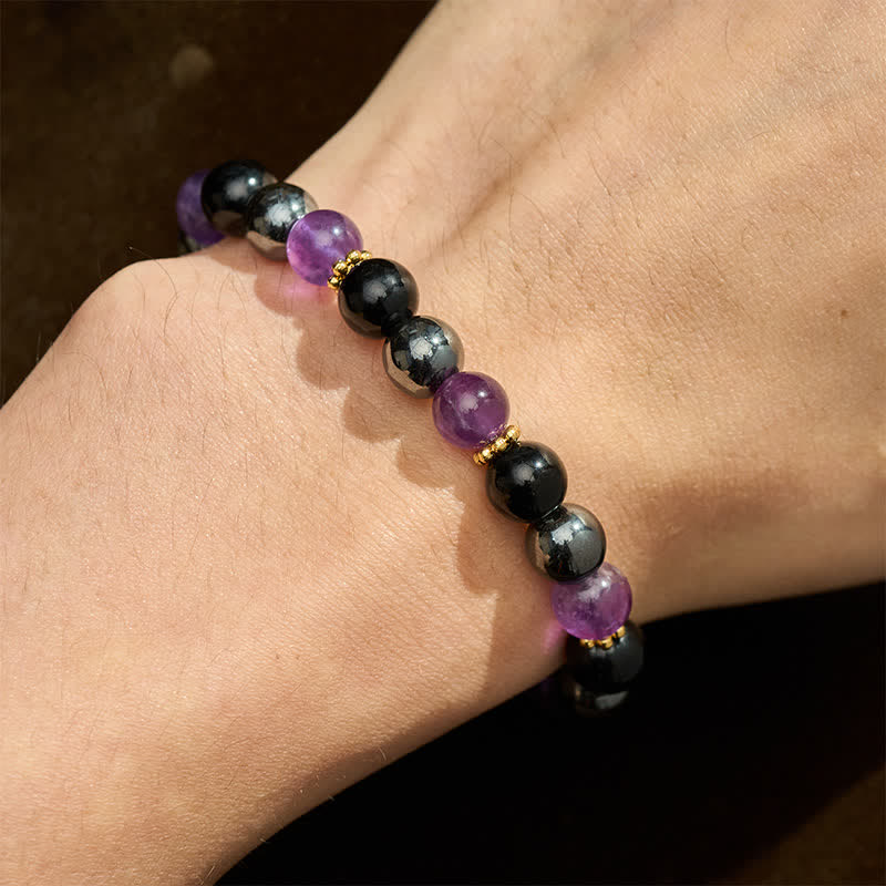 Buddha Stones Amethyst Black Obsidian Hematite Beads Meditation Bracelet - image 4