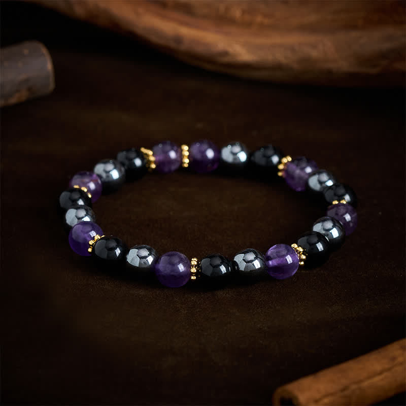 Buddha Stones Amethyst Black Obsidian Hematite Beads Meditation Bracelet - image 2
