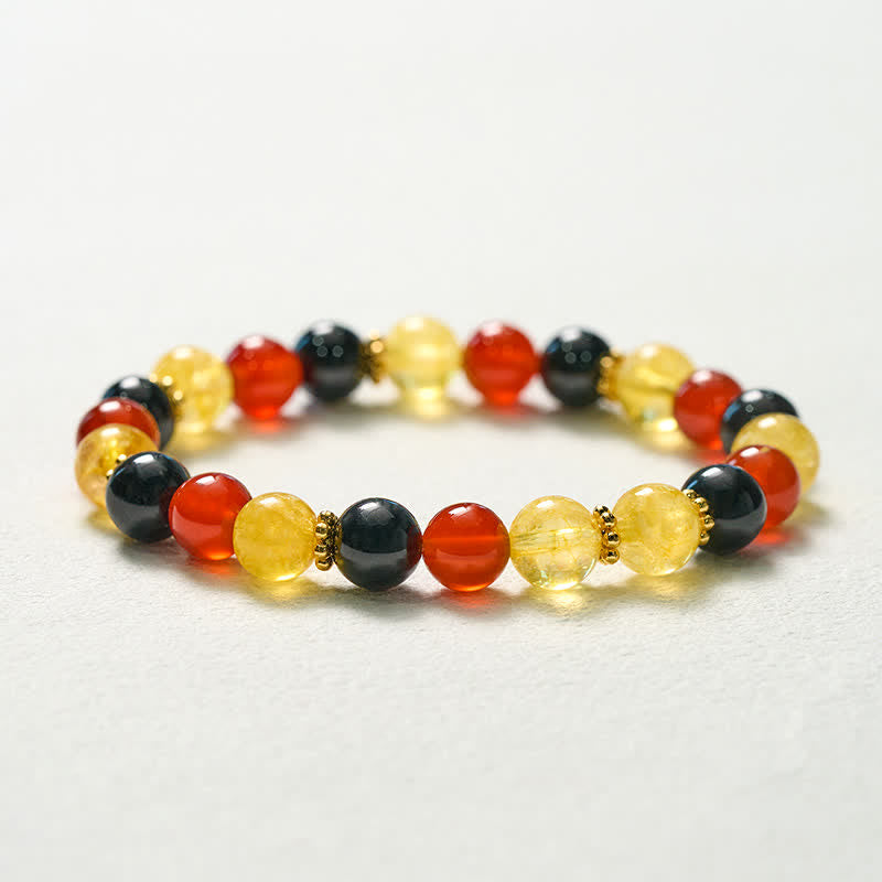 Buddha Stones Citrine Red Agate Black Obsidian Beads Generosity Bracelet - image 10