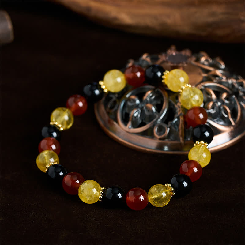 Buddha Stones Citrine Red Agate Black Obsidian Beads Generosity Bracelet - image 1