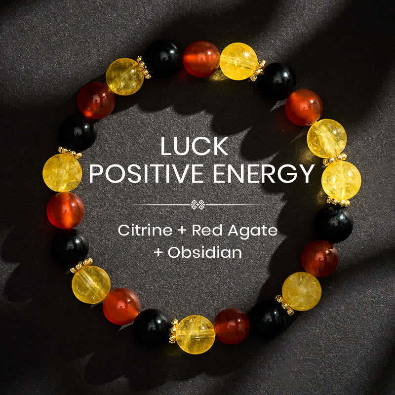 Buddha Stones Citrine Red Agate Black Obsidian Beads Generosity Bracelet - 8mm - image 0