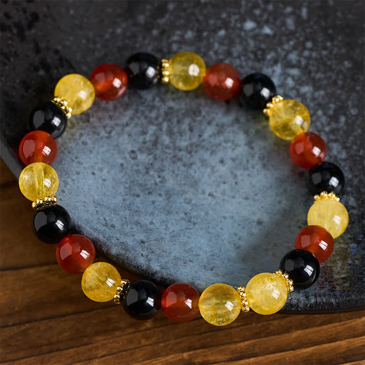 Buddha Stones Citrine Red Agate Black Obsidian Beads Generosity Bracelet - image 3