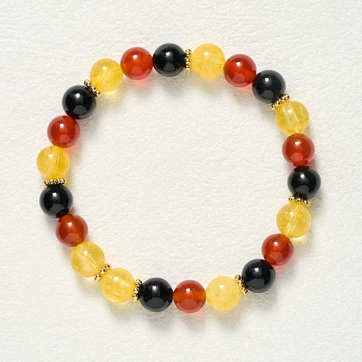 Buddha Stones Citrine Red Agate Black Obsidian Beads Generosity Bracelet - image 9