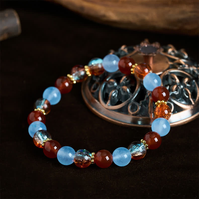 Buddha Stones Blue Chalcedony Red Agate Liuli Beads Creative Bracelet - image 1