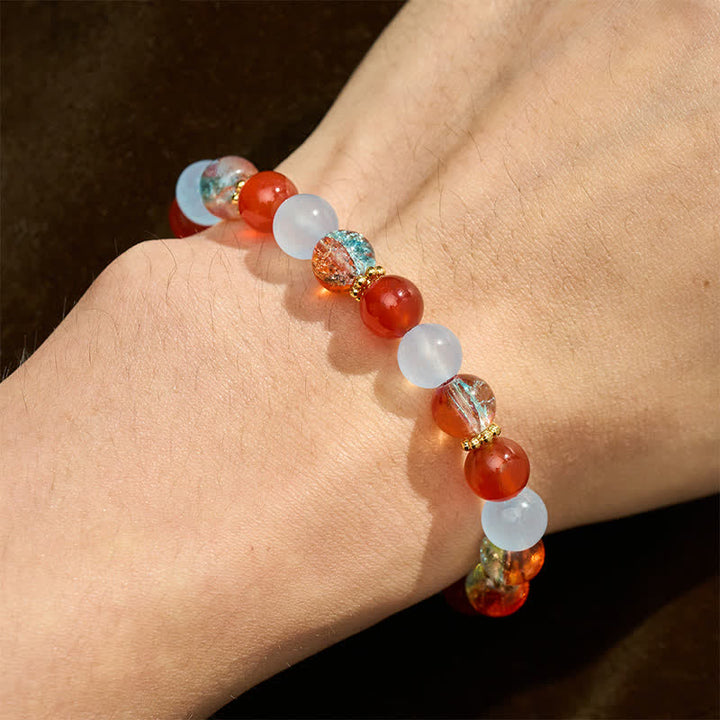 Buddha Stones Blue Chalcedony Red Agate Liuli Beads Creative Bracelet - image 4