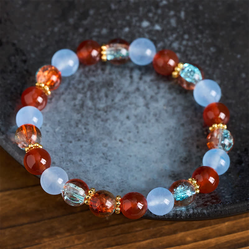 Buddha Stones Blue Chalcedony Red Agate Liuli Beads Creative Bracelet - image 3