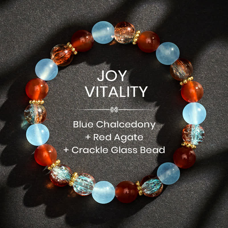 Buddha Stones Blue Chalcedony Red Agate Liuli Beads Creative Bracelet - 8mm - image 0