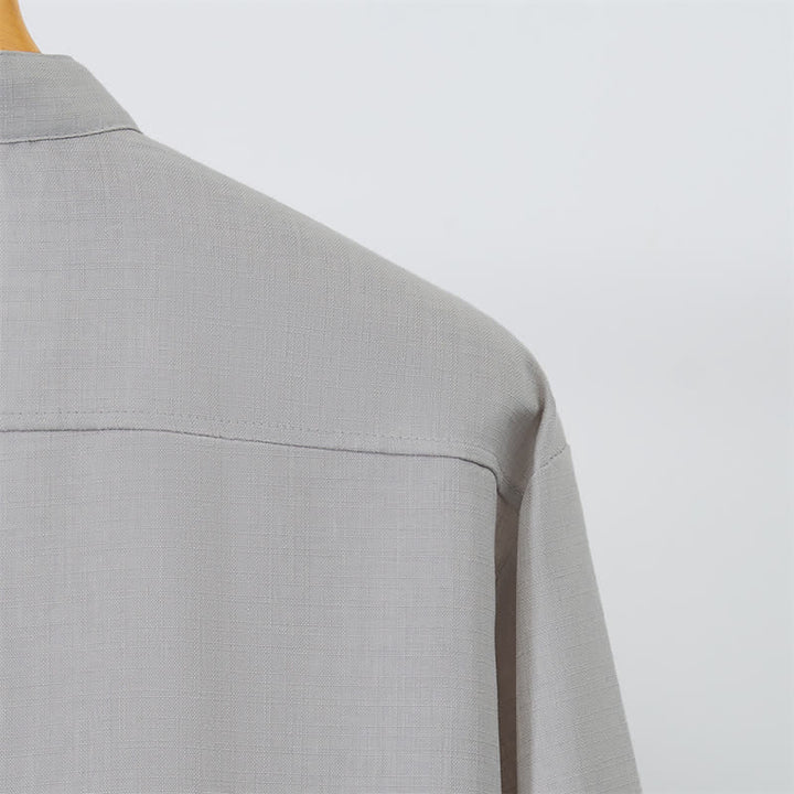 Buddha Stones Fall Tang Style Casual Mandarin Collar Button-Up Solid Men's Long Sleeve Shirts - image 15