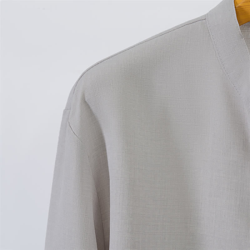 Buddha Stones Fall Tang Style Casual Mandarin Collar Button-Up Solid Men's Long Sleeve Shirts - image 16