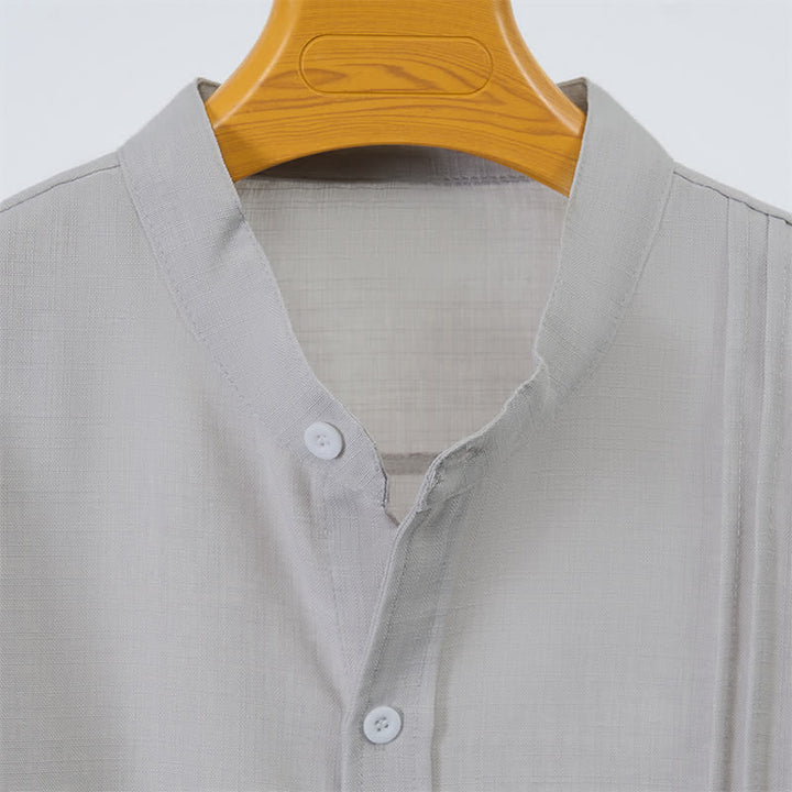 Buddha Stones Fall Tang Style Casual Mandarin Collar Button-Up Solid Men's Long Sleeve Shirts - image 12