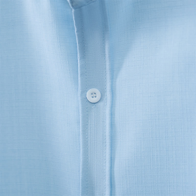 Buddha Stones Fall Tang Style Casual Mandarin Collar Button-Up Solid Men's Long Sleeve Shirts - image 5
