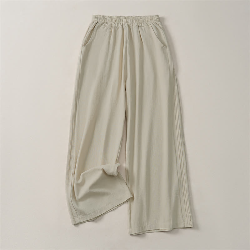 Buddha Stones Spring Summer Fall Casual Minimalist Solid Cropped Pants Women's Straight Leg Pants With Pocket - Linen - US12, UK/AU16, EU44 (3XL) - image 0